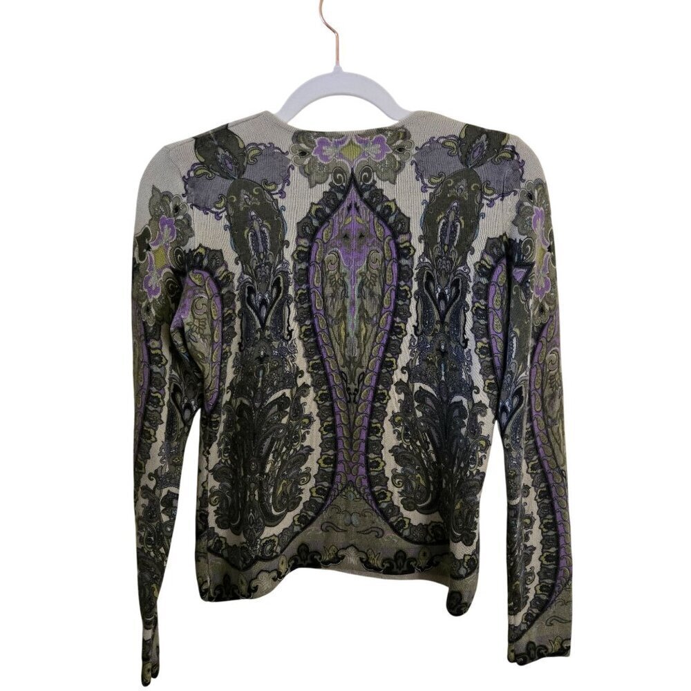 Talbots Audrey Cashmere Paisley Medallion Crewneck Sweater Green Lavender Size S - Picture 2 of 9